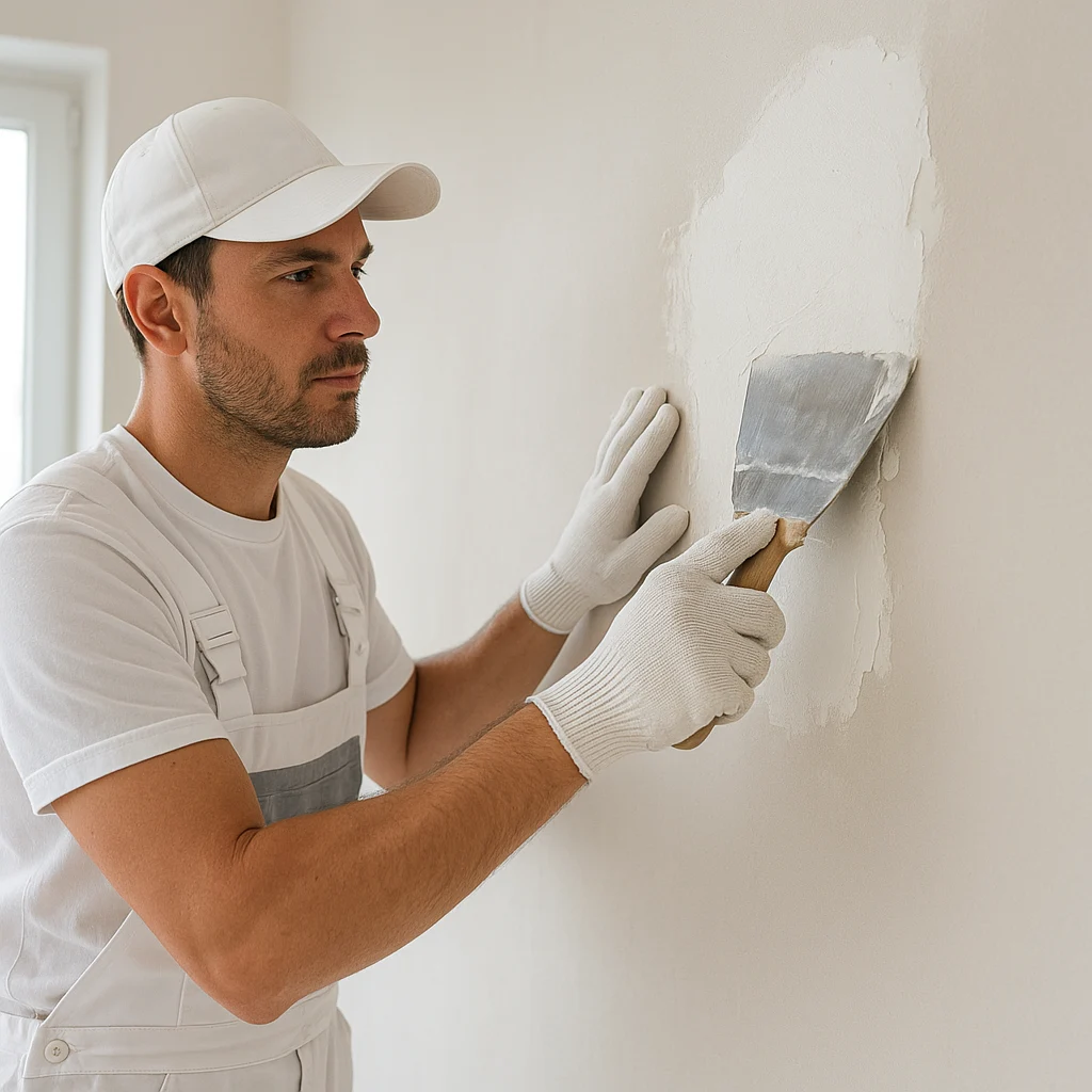 Application d’enduit sur un mur avant peinture