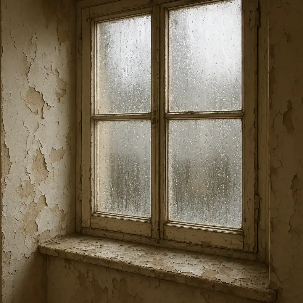 Condensation sur une fenêtre proche d’un mur intérieur humide