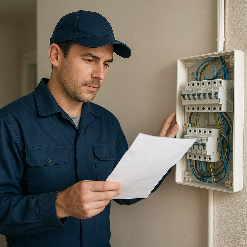 Électricien comparant un devis pour refaire un tableau électrique
