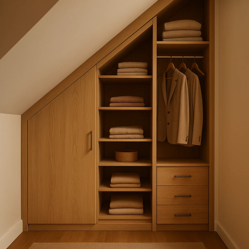 Placard sur mesure intégré sous pente avec rangements optimisés
